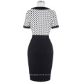 BP Großhandelsweinlese-Kurzschluss-Hülsen-Puppe-Kragen-Polka-Punkte, die Bodycon Bleistift-Kleid BP000086-1 spleißen